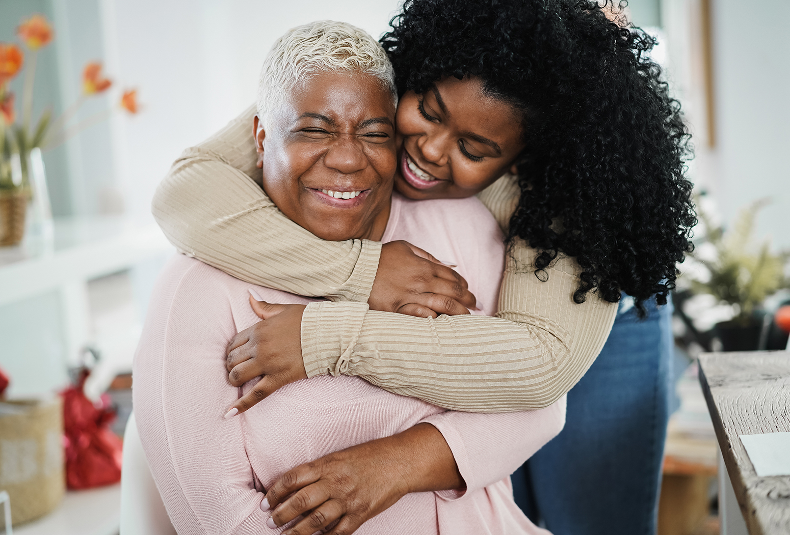 mother and daughter hugging